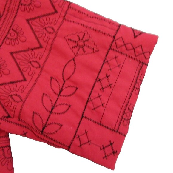 Alfred Dunner Jacket Sz 10 Open Front Embroidered Patchwork Red wBlack Stitching - Picture 5 of 6